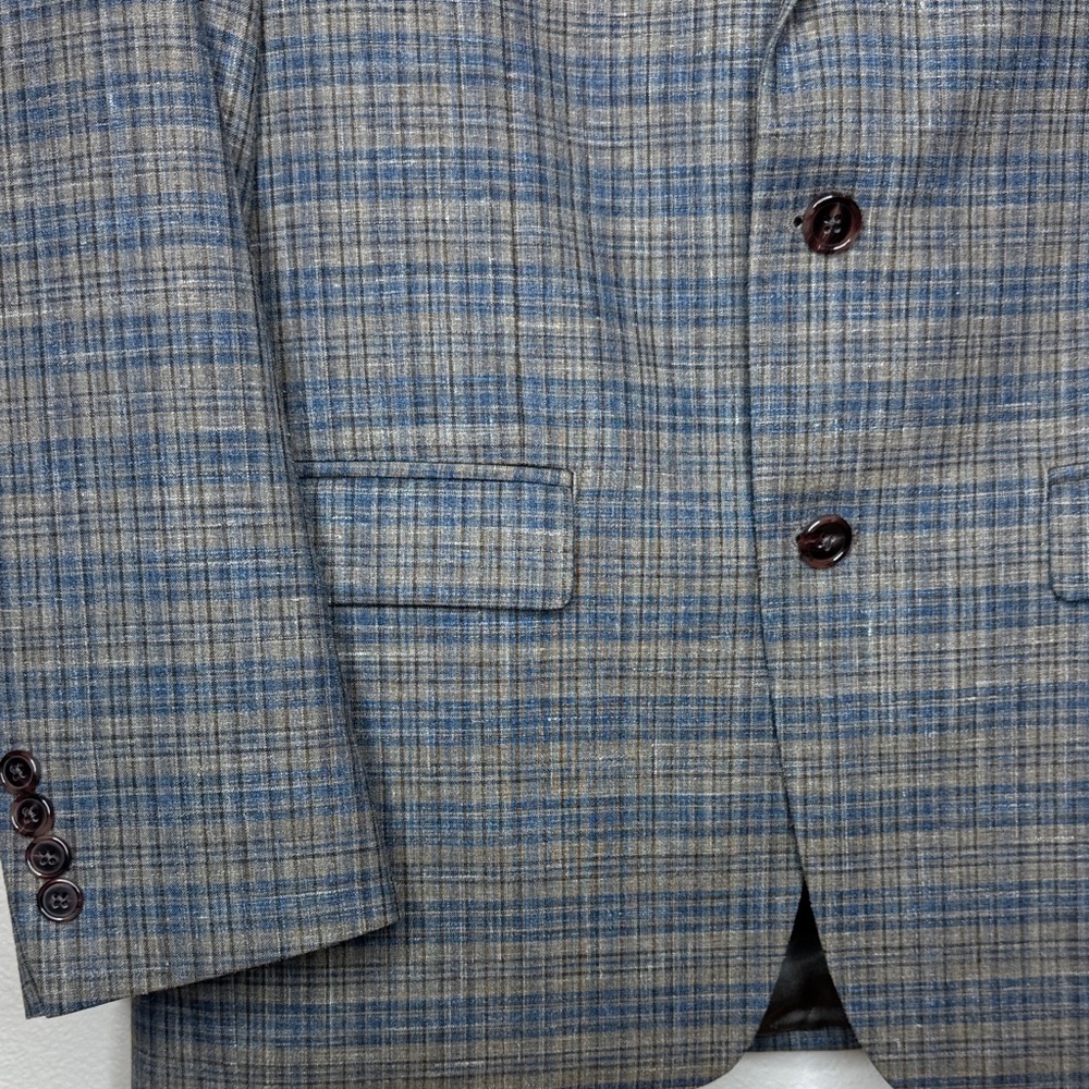 Ralph Lauren Windowpane Wool Silk Linen Blue and Gray Jacket Blazer 40L - Picture 9 of 16